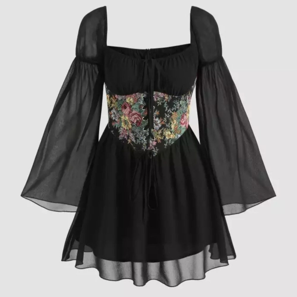 Cider Floral Lace Up Corset Dress
